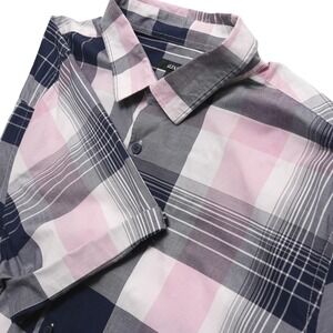 Alfani Mens XXL Pink Plaid Shirt Cotton Short Sleeve Button Up Casual